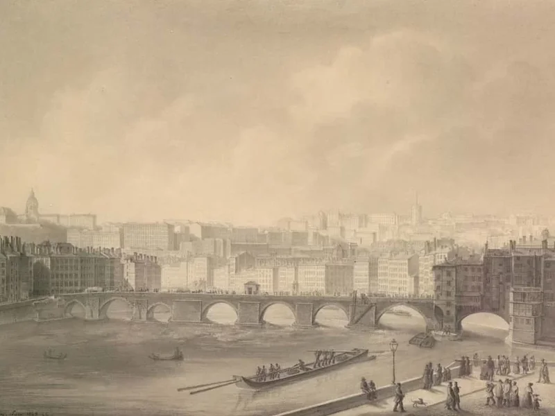 1805-Edme Camille Martin - Daussigny - Veduta del vecchio ponte della Borsa di Lione